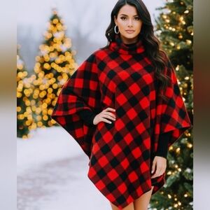 Buffalo print women's turtleneck poncho one size all